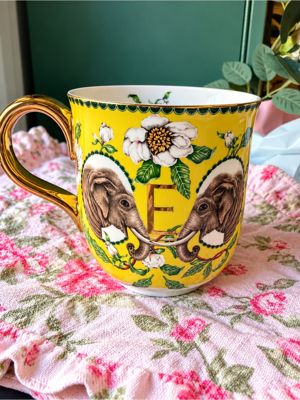 Anthropologie Lou Rota Elephant Monogram “E”Mug